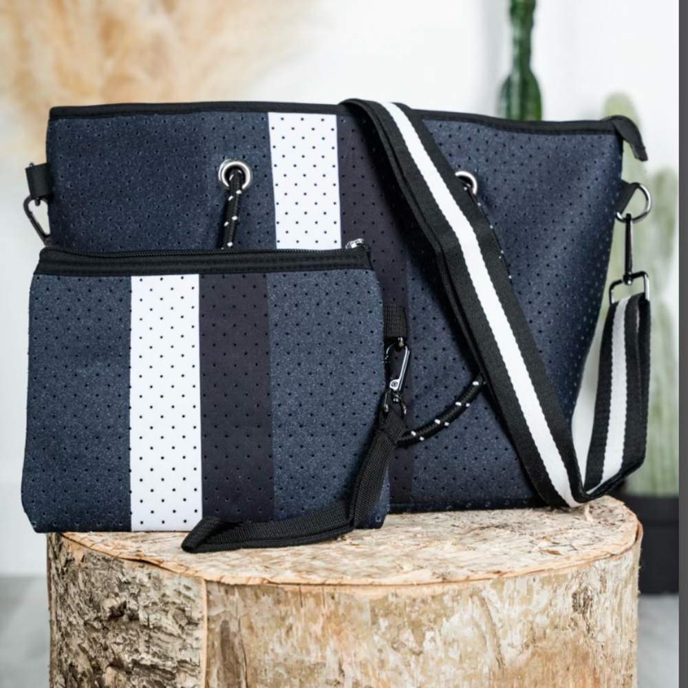 NWT Striped Neoprene Mini-tote Crossbody Bag (Charcoal)